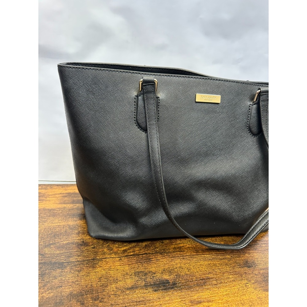 Kate Spade New York Black Saffiano Leather Large Tote Bag Zip Top Shoulder Purse - Picture 3 of 16